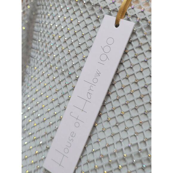 ✨💎 NWT HOUSE OF HARLOW 1960 Long Sleeve Mesh Crystal Rhinestone Maxi Dress Sz S - Picture 9 of 11